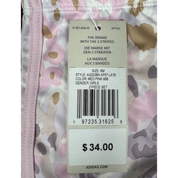 Adidas 2-Piece Tee & Shorts Infant Baby Girls 6 Month Pink Athletic Outfit New - Picture 3 of 6